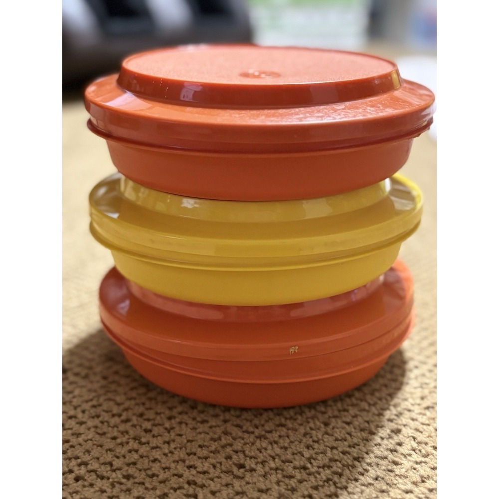Set of 3 Tupperware Seal n Serve Bowls w/ Lids Harvest Colors Retro 70s Vintage